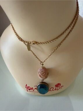 Lenora Dame Gold-Tone  Necklace with  wooden Bead Pendant Locket 27”